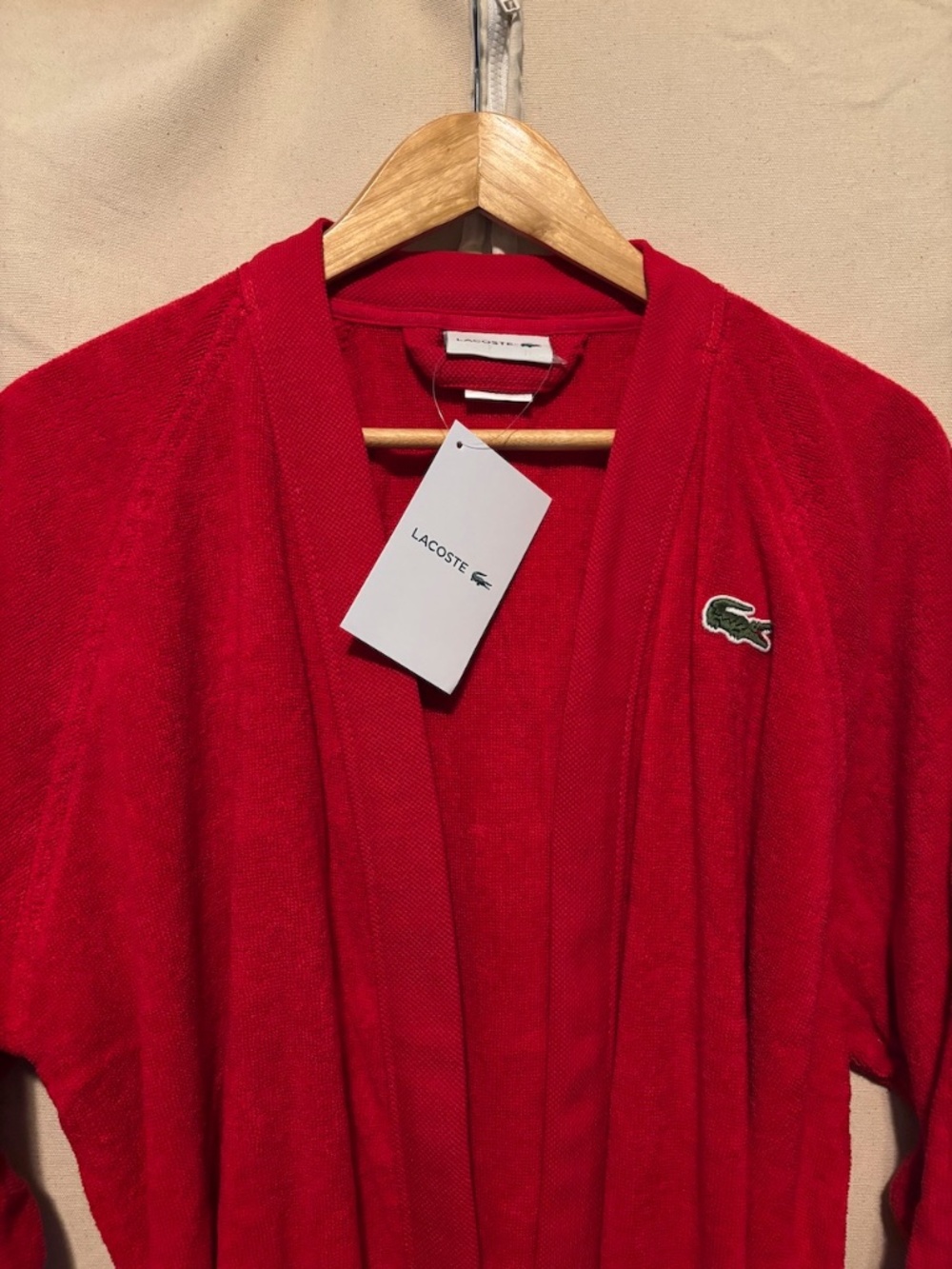 Lacoste Cotton Luxe Bathrobe Red Unisex NWT